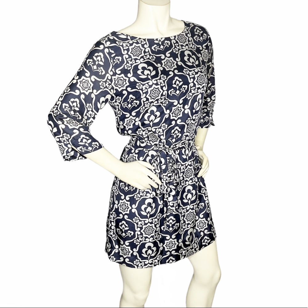 VELVET 100% Silk Abstract Shift Waist Tie dress Sz M